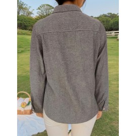 Button Front Embroidered Shirt, Casual Long Sleeve Shirt For Fall & Winter, Women's Clothing