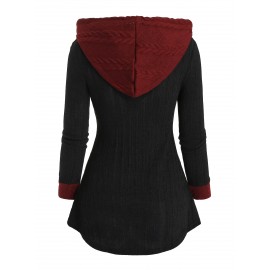 Color Block Zipper Hoodie, Casual Long Sleeve Drawstring Hoodies Sweatshirt, Women's Clothing