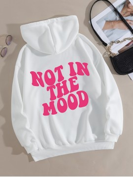 Casual Letter Print Hoodie, Drawstring Hooded Pocket Fashion Loose Fall & Winter Sweatshirt, Women's Clothing