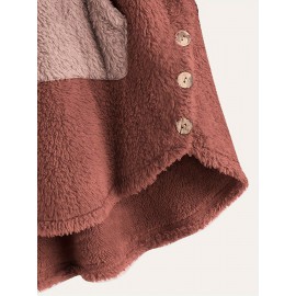 Color Block Kangaroo Pocket Hoodie, Long Sleeve Thermal Hoodies Sweatshirt, Women's Clothing