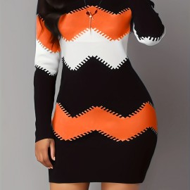 Color Block Simple Dress, Casual Long Sleeve Bodycon Mini Dress, Women's Clothing