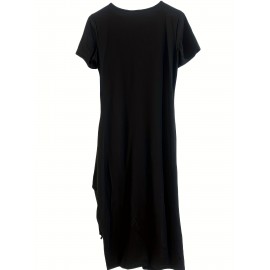 Cut Out Drawstring Dress, Sexy Bodycon Split Short Sleeve Dress, Women's Clothing