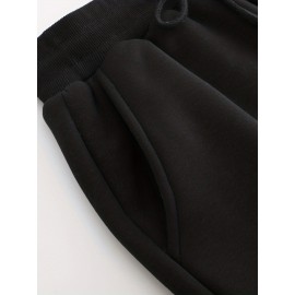 Winter Plush Thermal Pants, Casual Drawstring Pocket Pants, Women's Clothing