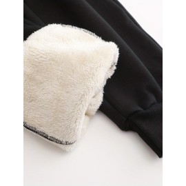 Winter Plush Thermal Pants, Casual Drawstring Pocket Pants, Women's Clothing